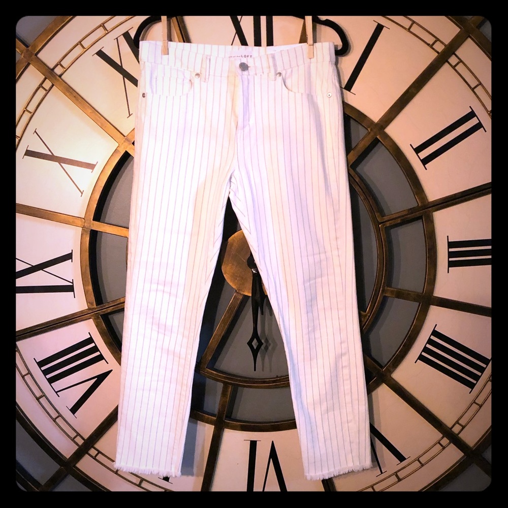 NWT Loft Slim Pocket Striped Skinny Crop Jeans